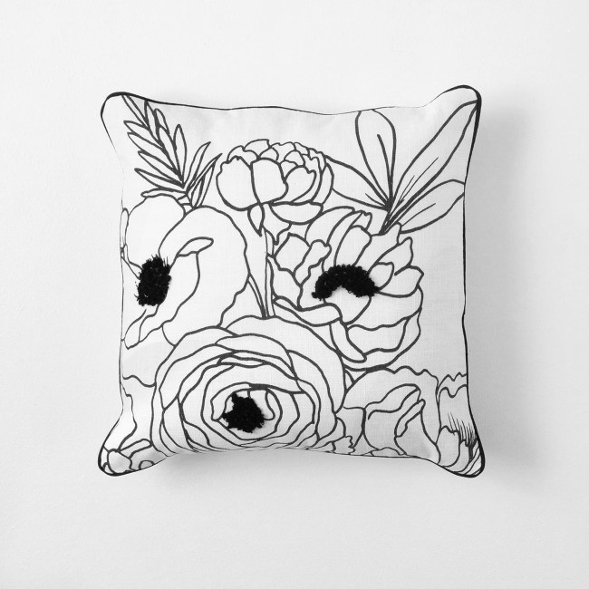  Square Floral Line Art Pillow, Throw Pillows, Living Room Décor, Couch Pillows