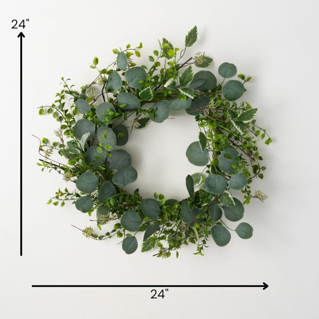  24 Inch Mixed Foliage Wreath, Spring and Summer Artificial Wreath, Everyday Wreath, Front Door Wreaths, Indoor & Outdoor Wreaths, Door, Entryway, Porch Décor