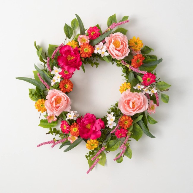  24 Inch Mixed Floral Wreath, Spring and Summer Artificial Wreath, Everyday Wreath, Front Door Wreaths, Indoor & Outdoor Wreaths, Door, Entryway, Porch Décor