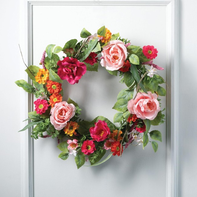  24 Inch Mixed Floral Wreath, Spring and Summer Artificial Wreath, Everyday Wreath, Front Door Wreaths, Indoor & Outdoor Wreaths, Door, Entryway, Porch Décor