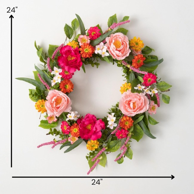  24 Inch Mixed Floral Wreath, Spring and Summer Artificial Wreath, Everyday Wreath, Front Door Wreaths, Indoor & Outdoor Wreaths, Door, Entryway, Porch Décor