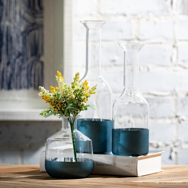  Metallic Blue Glass Bottle Set, Home Décor Accents, Living Room Décor and Accessories, Table and Mantle Decorations