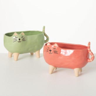  Purr-Fact Cat Planter Pair, Faux Flower Pots, Decorative Home Accessories, Kitchen & Office Décor, Tabletop and Entryway Décor