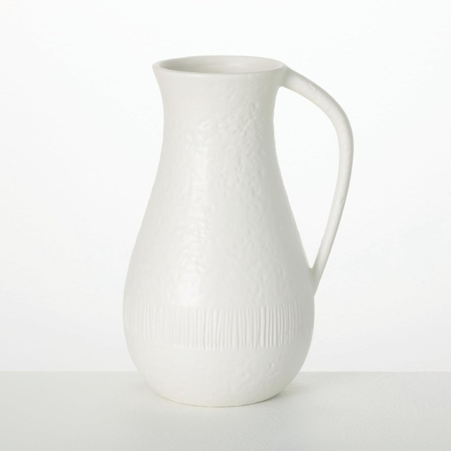  Ceramic Pitcher Vase With Handle, Vases For Flowers, Modern White Vases for Home Decor, Vases for Real or Fake Flowers, Living Room, Bedroom, and Office Decor, Vase For Centerpieces (CM3118)