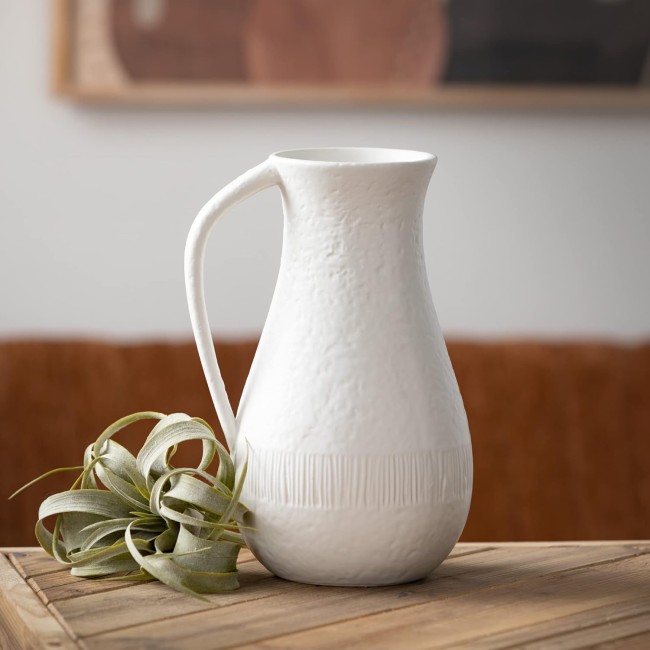  Ceramic Pitcher Vase With Handle, Vases For Flowers, Modern White Vases for Home Decor, Vases for Real or Fake Flowers, Living Room, Bedroom, and Office Decor, Vase For Centerpieces (CM3118)