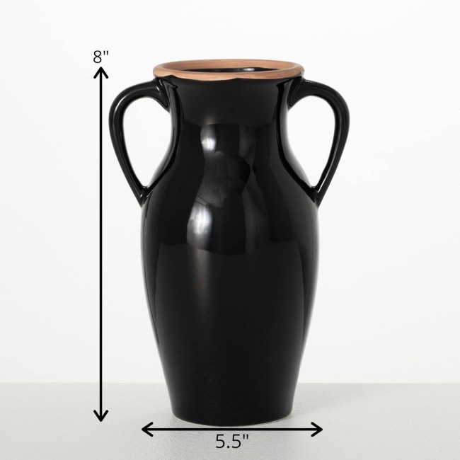  Modern Vase with Handles, Modern Home Decor, Flower Vase, Ceramic Vases for Your Living Room, Home Office, and Kitchen, Minimalist Shelf Decor, Vases for Real or Fake Flowers (CM3121) Black