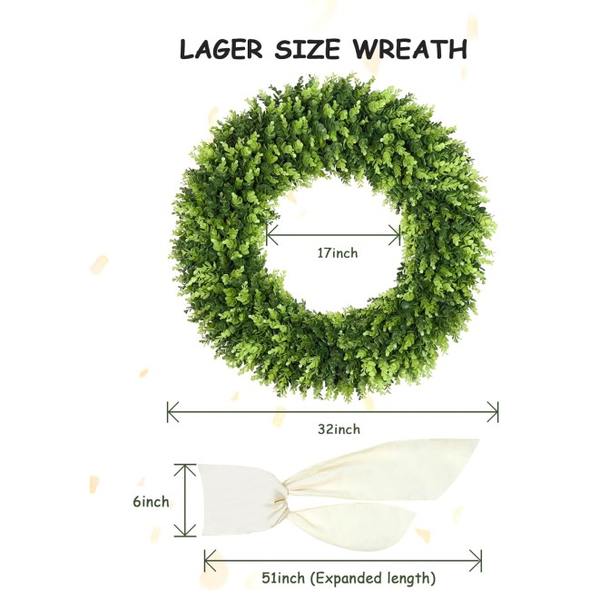 DDHS 32 inch Boxwood Wreath, Artificial Large Summer Wreaths for Front Door with Yellow Cloth can DIY Shaped, Spring or Summer Wreaths for Hanging in The Shop, Farmhouse, Roof Green Wreath Decoration