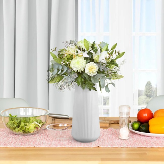 White Ceramic Vase, GUKJOB Flower Vase Ceramic Vase for Flowers, Decorative White Vase for Pampas Grass, Small Vase for Home Living Room Dining Table Farmhouse Office Decor (White)