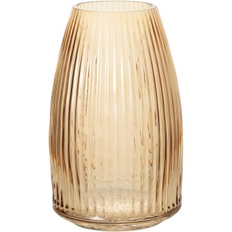  Amber Ribbed Glass Vase, Flower Vase for Modern Home Decor, Minimalist Glass Vase for Shelf and Table, Vases for Centerpieces, Living Room, Bedroom, Kitchen, and Office Decor (G8452)