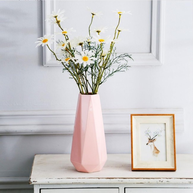 Ceramic Vase, 7.4 Inch for Pampas Calla Lily Tulip, Flower Vase Minimalism Style for Modern Table Shelf Home Decor, Fit for Housewarming, Weddings, Birthday, Christmas, Thanksgiving, New Year (Pink)