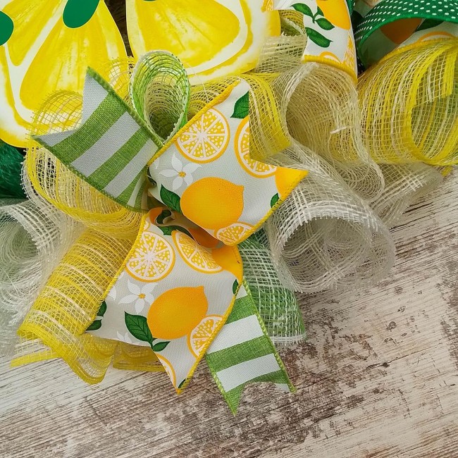 Lemon Flip Flop Wreath - Spring Summer Welcome Deco Mesh Decor - Yellow Lime Green White