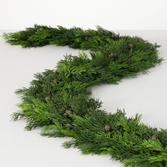  6 ft Lush Green Cypress and Berry Garland, Artificial Greenery, Seasonal Holiday Decor, Perfect for Weddings, Fireplace Mantels, Dining and Living Room