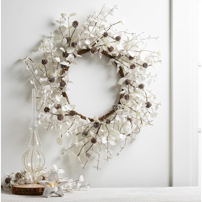  19 Inch Eucalyptus and Cone Wreath, Christmas Artificial Wreath, Winter Wreath, Front Door Wreaths, Indoor & Outdoor Wreaths, Door, Entryway, Porch Décor (WR941)