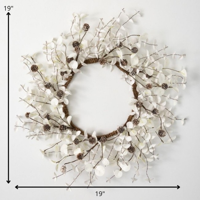  19 Inch Eucalyptus and Cone Wreath, Christmas Artificial Wreath, Winter Wreath, Front Door Wreaths, Indoor & Outdoor Wreaths, Door, Entryway, Porch Décor (WR941)