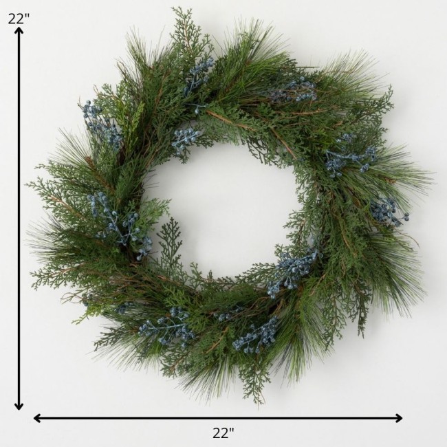  22 Inch Juniper Wreath, Christmas Artificial Wreath, Winter Wreath, Front Door Wreaths, Indoor & Outdoor Wreaths, Door, Entryway, Porch Décor (WR924)