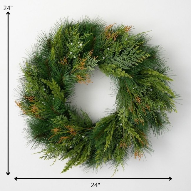  24 Inch Mixed Pine Wreath, Christmas Artificial Wreath, Winter Wreath, Front Door Wreaths, Indoor & Outdoor Wreaths, Door, Entryway, Porch Décor