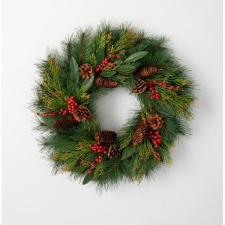  Artificial Rustic Pine & Berry Wreath Multicolor 24" W, Christmas Décor, Christmas Wreaths, Indoor or Outdoor Wreaths