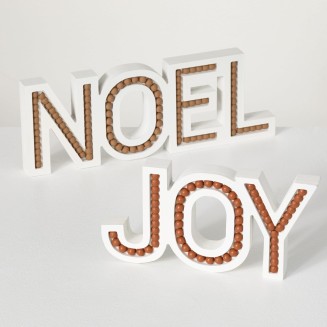  Wood Noel & Joy Tabletop Decor Multicolor 5.5"H Wood Set of 2, Christmas Decor, Christmas Tabletop Decor, Indoor Christmas Decorations