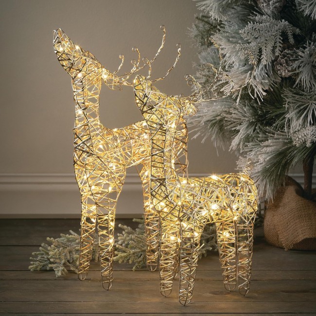 22" H and 18" H  Outdoor Lighted Reindeer, LED Christmas Decor, LED Lights, Christmas Decorations, Holiday Decor, Tabletop or Mantel Decor, Set of 2, Gold