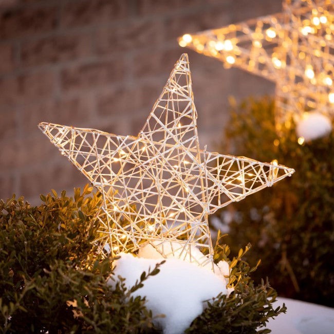 19.75" H and 16" H  Lighted Outdoor Gold Stars - Set of 2, Gold