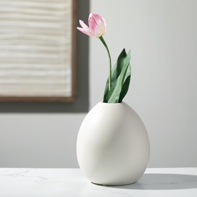  White Ceramic Flower Vase, Modern Home Decor, Vases for Flowers, Vases for Centerpieces, Mantle, Tabletop, Accent Table Vases, Kitchen, Living Room, and Office Decor (CM3137)