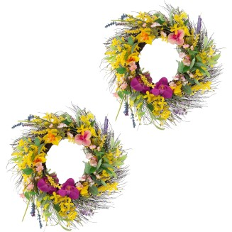 Daisy and Lavender Wreaths - Set of Two 24-Inch Artificial Spring Wreaths for Home Decor - Wreaths for Indoors or Covered Patio Use by Pure Garden