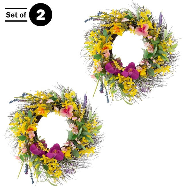 Daisy and Lavender Wreaths - Set of Two 24-Inch Artificial Spring Wreaths for Home Decor - Wreaths for Indoors or Covered Patio Use by Pure Garden