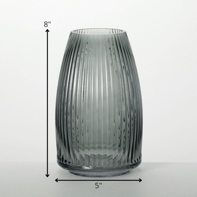  Black Smoked Ribbed Glass Vase, Flower Vase for Modern Home Decor, Minimalist Glass Vase for Shelf and Table, Vases for Centerpieces, Living Room, Bedroom, Kitchen, and Office Decor (G8479)