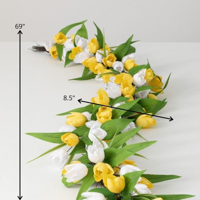  5 ft Full Flowering Tulip Garland, Artificial Greenery, Decor for All Seasons, Perfect for Weddings, Fireplace Mantels, Dining and Living Rooms