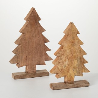  Mango Wood Large Tree Accents Set of 2, Christmas Décor Trees, Holiday Decor, Christmas Tabletop Trees, Mantle Decor, Christmas Decorations