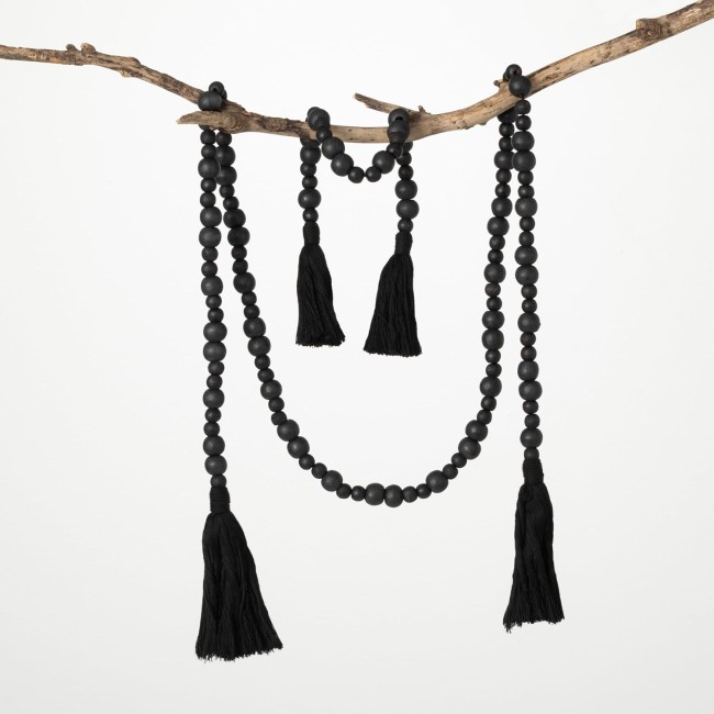  72 in and 24 in Tassel and Wood Bead Garland - Set of 2 Black