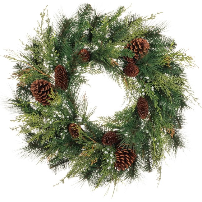  24 Inch Mixed Pine Wreath, Christmas Artificial Wreath, Winter Wreath, Front Door Wreaths, Indoor & Outdoor Wreaths, Door, Entryway, Porch Décor