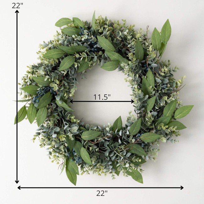  22 Inch Eucalyptus and Sage Wreath, Spring and Summer Artificial Wreath, Everyday Wreath, Front Door Wreaths, Indoor & Outdoor Wreaths, Door, Entryway, Porch Décor