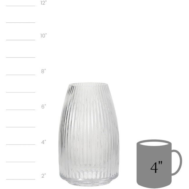  Ribbed Glass Vase, Flower Vase for Modern Home Decor, Minimalist Vase for Shelf and Table, Vases for Centerpieces, Living Room, Bedroom, Kitchen, and Office Décor, Clear (G8478)