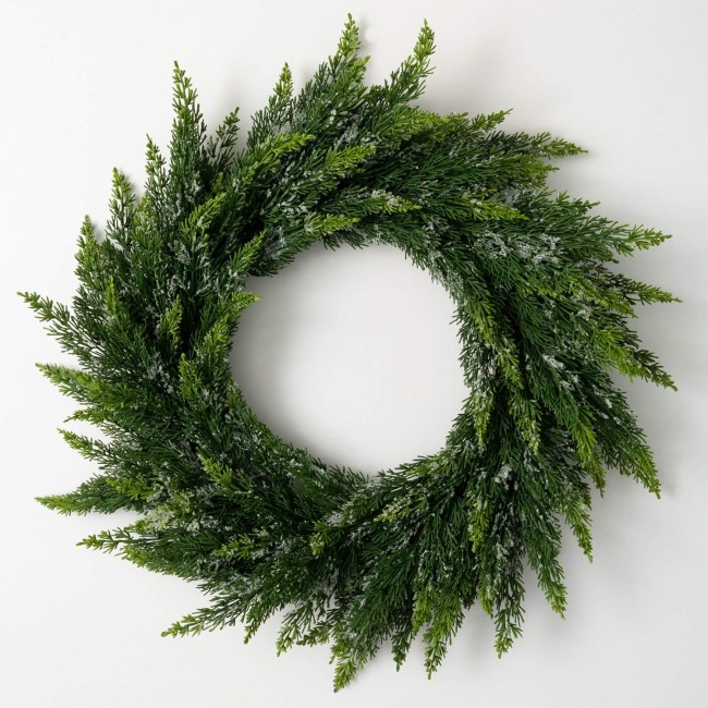  Frosted Green Cedar Wreath, Artificial Greenery Flowers, Everyday and Seasonal Wreaths, Indoor & Outdoor Wreaths for Front Door, Entryway, Porch Décor