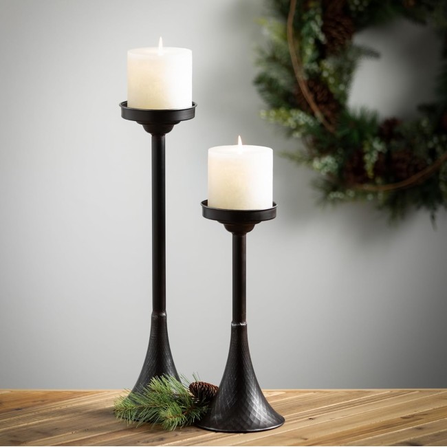  Black Metal Bell Shaped Pillar Candle Holder, Set of 2, Decorative Candle Holders for Table Centerpiece, Perfect for Home Decor, Weddings, Dinning and Gifts