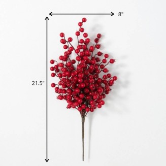  21-Inch Red Berry Spray, Artificial Fake Flower, Lifelike Bouquet Centerpiece for Home, Office, Weddings and Gifts Decor