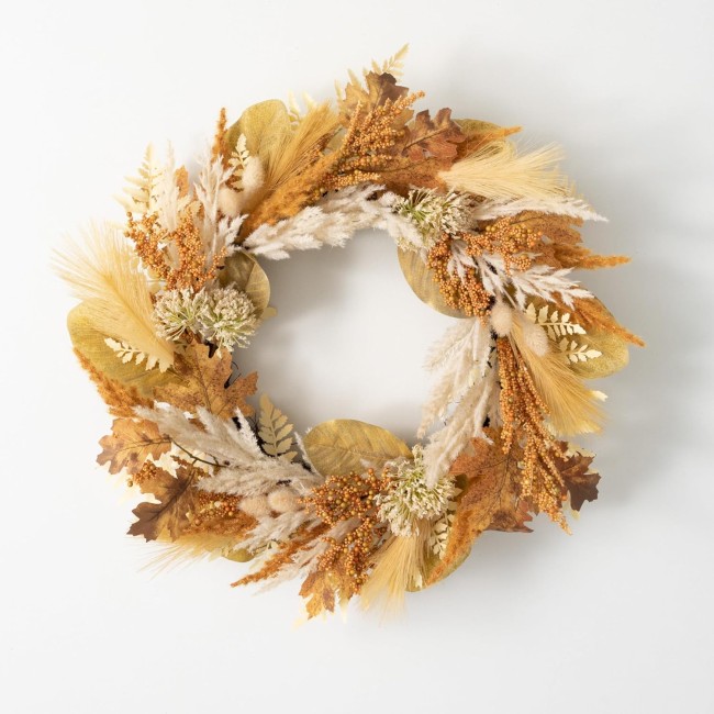  24" Dried Pampas Wreath, Artificial Greenery Flowers, Everyday and Seasonal Wreaths, Indoor & Outdoor Wreaths for Front Door, Entryway, Porch Décor