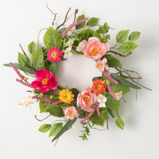  14.5 Inch Mixed Floral Accent Ring, Spring and Summer Artificial Wreath, Everyday Candle Rings, Mini Door Wreaths, Indoor & Outdoor Wreaths, Door, Entryway, Porch Décor