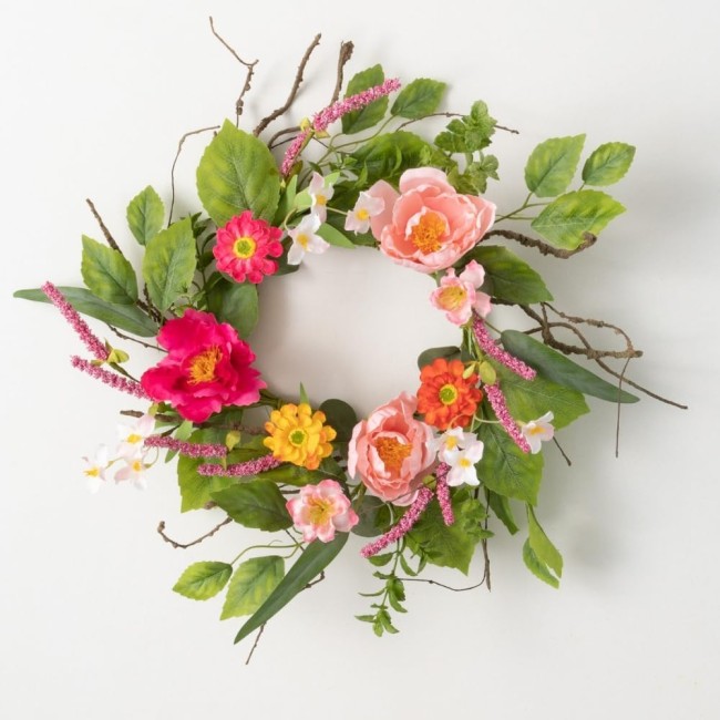  14.5 Inch Mixed Floral Accent Ring, Spring and Summer Artificial Wreath, Everyday Candle Rings, Mini Door Wreaths, Indoor & Outdoor Wreaths, Door, Entryway, Porch Décor