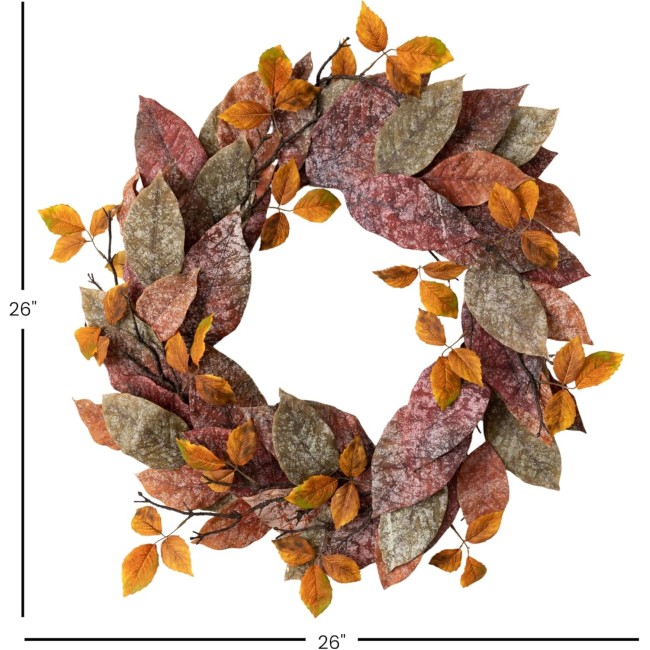  26" Warm Fall Mixed Leaf Wreath, Fall Wreath for Front Door Decor, Indoor & Outdoor Wreaths for Front Door, Entryway, Porch Décor