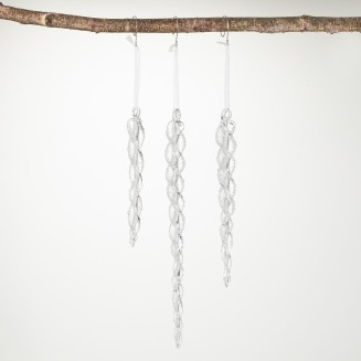  12" H, 9" H and 7" H  Twisted Glass Icicle Ornaments - Set of 3, Clear Christmas Ornaments, Christmas Décor, Christmas Tree Décor, Ornament Set, Christmas Decorations