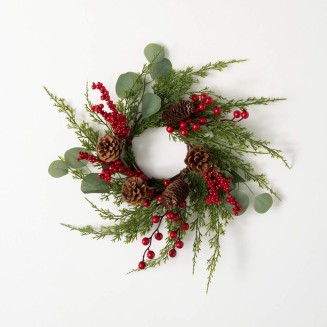  4.5" Cedar Berry Mini Accent Ring Wreath, Artificial Greenery, Seasonal Holiday Decor, Perfect for Weddings, Fireplace Mantels, Dining and Living Room