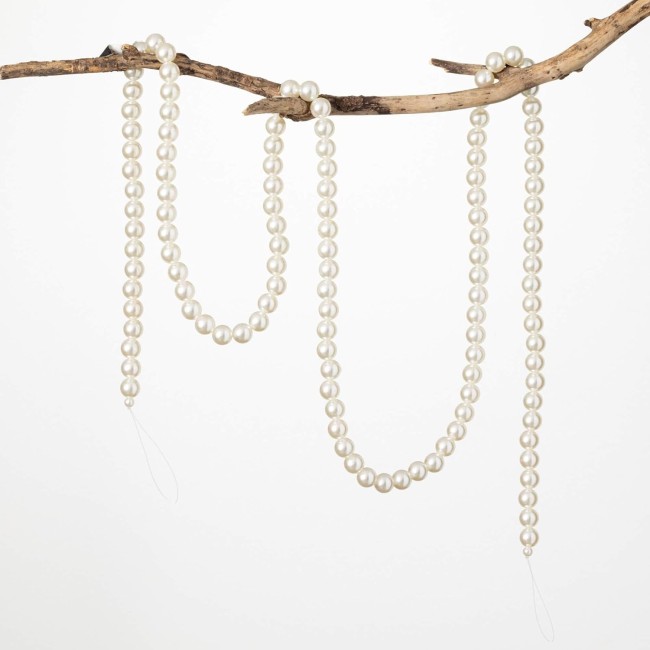  6'2-Foot White Plastic Pearl Bead Garland, Artificial Greenery, Seasonal Holiday Decor, Perfect for Weddings, Fireplace Mantels, Dining and Living Room