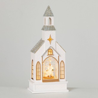  Lighted Porcelain Church Lantern Home Decorations for Living Room, Snow Globes Collectible Gifts for Book Shelf, TV Cabinet, Desktop Decor