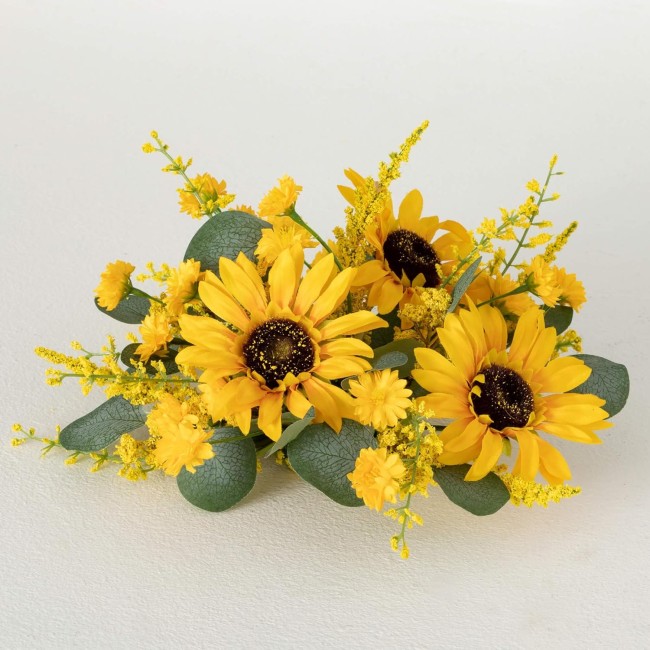  Yellow Sunflower and Eucalyptus Orb, 10.5-Inch Artificial Fake Flower, Lifelike Bouquet Centerpiece for Home, Office, Weddings and Gifts Decor