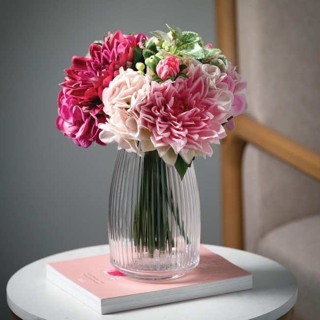  Spring Pink Dahlia Bush Set of 3 Flowers, 12.25-Inch Artificial Fake Flower Bundles, Lifelike Bouquet Centerpiece for Home, Office, Weddings and Gifts Decor