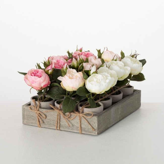  6" Artificial Potted Rose Crate of 12, Everyday Home Decor, Artificial Plants Indoor, Artificial Greenery, Room, Kitchen, Office, & Bathroom Décor, Fake Plants