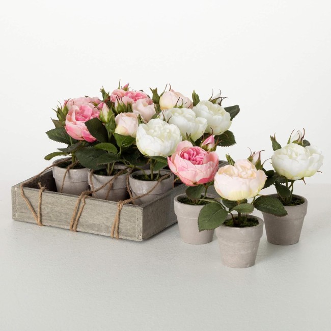  6" Artificial Potted Rose Crate of 12, Everyday Home Decor, Artificial Plants Indoor, Artificial Greenery, Room, Kitchen, Office, & Bathroom Décor, Fake Plants