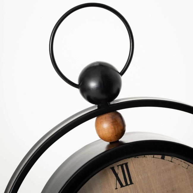  Floating Black Metal Sphere Clock on Wooden Block, Desk Clock, Perfect for Modern Workspaces, Bookshelf Decor in Home or Office